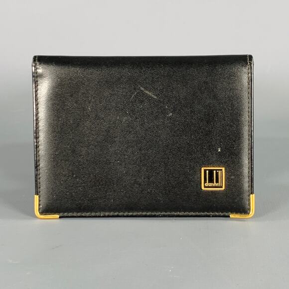 DUNHILL Black Gold Leather Credit Card Holder Bifold Wallet - Picture 1 of 4